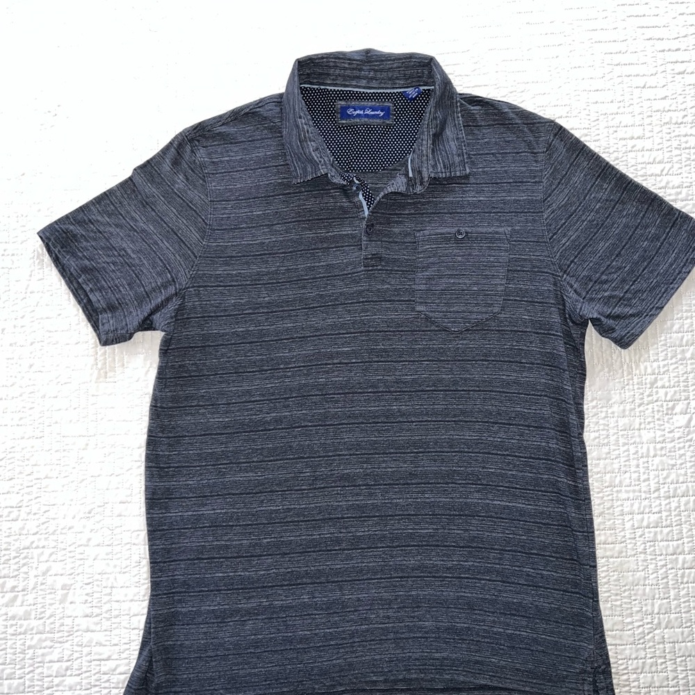 English Laundry Blue Gray Striped Men's Shirt Polo - Size Large
